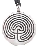Labyrinth Maze Design Pewter Pendant Necklace