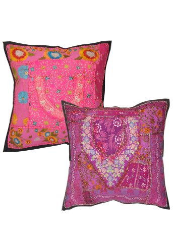 Imagen principal de Cojín de diseño hecho a mano cubre con tamaño de bordado de trabajo de 16 x 16 pulgadas Juego de 2 piezas