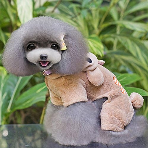 Urparcel Puppy Pet Small Dog Fleece Hoodie Coat Bone Jumpsuit Clothes Brown X-Small