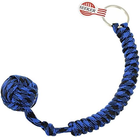 SEEKER Portable Survival Key Chain , Made of High Strength Paracord Lanyard and 1" Stainless Steel ball (BLUE)