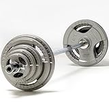 PureFitness & Sports 105kg Olympic Weight Set with 6ft Olympic Bar - Cast Iron | Tri-Grip Easy Lift | Locking Collars Included