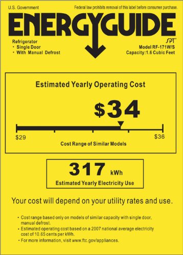 Sunpentown RF-171W 1-3/5-Cubic-Foot Compact Refrigerator, White