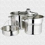 4 PIECE PASTA COOKING SET STAINLESS STEEL 24cm GLASS LID PAN SET