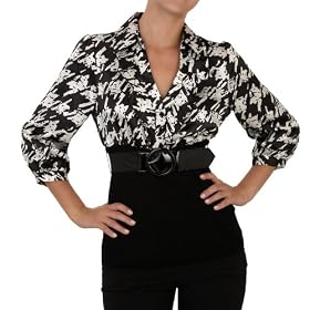 AGB Womens Ruffle Me Up Beautifully Printed Top With Knit Bodice And Slim Belt AGB Women's Ruffle Me Up Beautifully Printed Top With Knit Bodice And Slim Belt