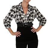 AGB Women's Ruffle Me Up Beautifully Printed Top With Knit Bodice And Slim Belt,Black And White,X-Large