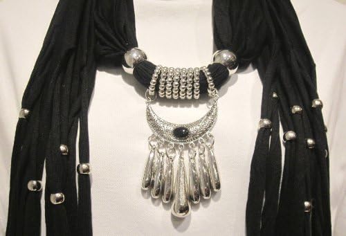 Jewelery Scarf with Half Moon Pendant Black Color