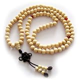 8mm 108 White Wood Beads Tibetan Buddhist Prayer Rosary Meditation Mala Necklace