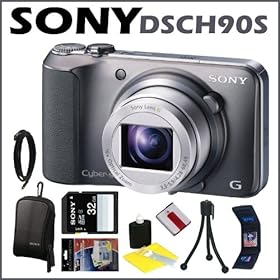 Sony DSC-H90 Cybershot 16.1MP 16X Digital Camera Silver + 32GB Class 4 SD Card + Camera Bag + Accessory Kit