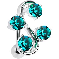 Top Mount Zircon Blue Gem Vine Belly Ring