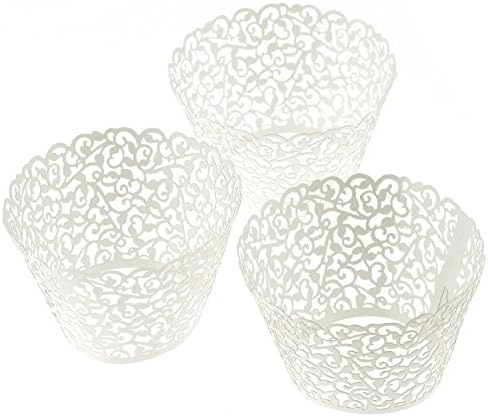 woooo® 200pcs White Lace Laser Cut Cupcake Wrapper Liner Baking Cup Muffin Trays Case for Wedding Birthday Party Decoration