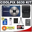 Nikon Coolpix S630 12 Megapixel Digital Camera (Midnight Blue) with 7x Optical Zoom + EN-EL12 Battery + 4GB Card + Leather Case + Accessory Kit
