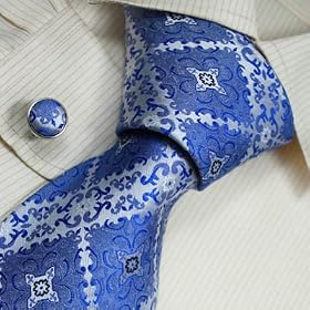 S2013 NEW Designer Hand Made Blue White Necktie Cufflinks Paisleys Pattern Ties for Men Jacquard...