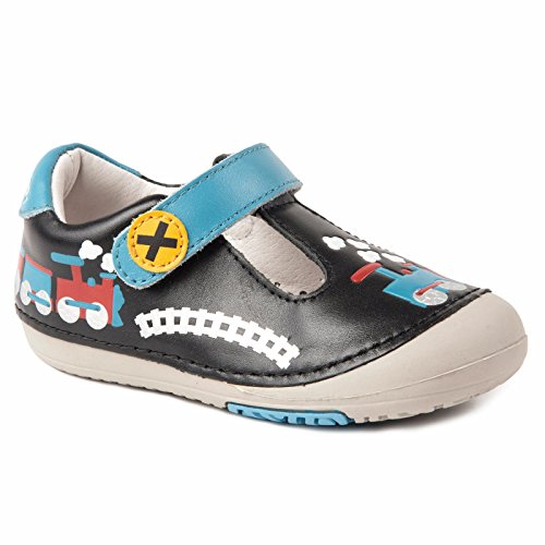 Momo Baby Boys First Walker/Toddler Train T-Strap Leather Shoes