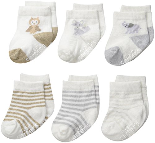 Carter's Unisex-Baby Newborn Soft Animal Socks, Multi, 12-24/Medium Months (Pack of 6)