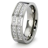 6.5mm Women's Titanium Wedding Band with 22 White Pave Set CZs - Size 7