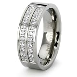 6.5mm Women's Titanium Wedding Band with 22 White Pave Set CZs (Sizes 6-8)