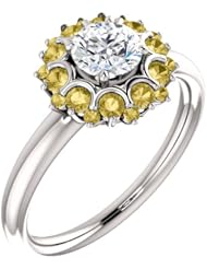 Platinum Round Cut White and Yellow Diamond Flower Inspired Ring -- LIFETIME WARRANTY