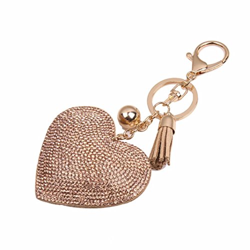 Novelty Key Chain, FTXJ Fashion Love Rhinestone Tassel Keychain Bag Handbag Key Ring Car Key Pendant (Gold)