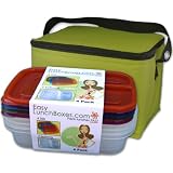 Easylunchboxes Kit  3 Compartment Lunch Box, Single Lid, Pack Of Four With Insulated Cooler Bag Green