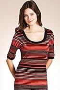  Scoop Neck Shoulder Button Stripe Jersey Top