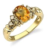 Breathtaking Splendor 1.36 cts Oval Checkerboard Cut Citrine Diamond Ring 14Kt Yellow Gold