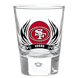 San Francisco 49ers 2 oz Round Shot Glass Tribal Flames Officially Licensed Team Logo NFL Football
