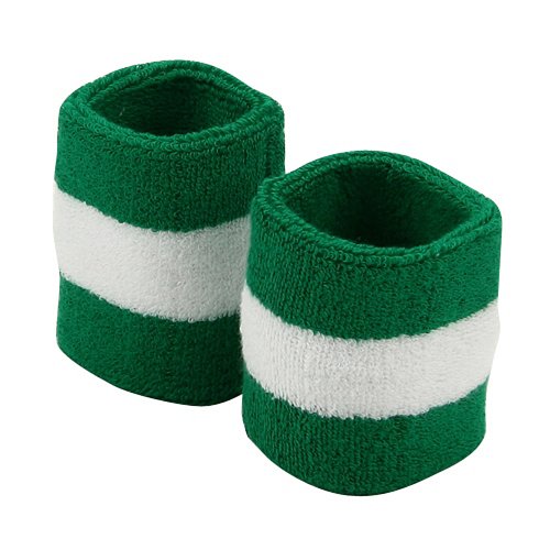 Terry Stripe Wristband Pair-Kelly White W15S27D
