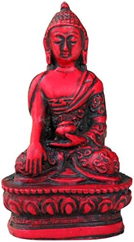 Solid Resin Buddha Statues in Shakyamuni, Medicine, Teaching, Protection and Meditation Poses (Coral Red, Shakyamuni 2: XS)