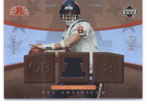 2007 Artifacts AFC / NFC Apparel Bronze #DC David Carr - Houston Texans (Piece of Authentic Game-Worn Jersey Serial #'d to 75) (Football Cards)