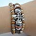 November's Chopin (TM) Charm Metal Cross Button Wood Beads Multistrand Leather Adjustable Wrap Bracelet