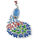 Enamel Sapphire Peacock Austrian Crystal Bird Pin Brooch