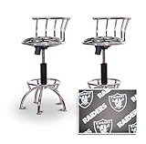 2 24"-29" Oakland Raiders Seat Chrome Adjustable Specialty / Custom Barstoo ....