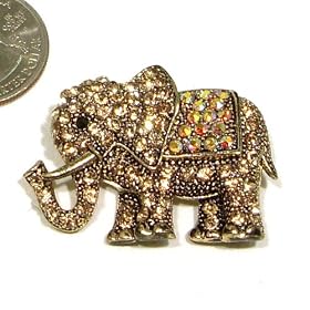 Yellow Topaz & AB Austrian Rhinestone Elephant Gold-Plated Brooch Pin