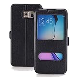 Deego Galaxy S6 Edge Plus Case, Two Big Window View New Fashion Pattern PU Leather [Slim Fit] [Book Fold] [Stand Feature] Folio Case Flip Cover for Samsung Galaxy S6 Edge Plus (Black)