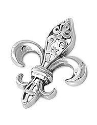 Filigree Fleur De Lis Pendant and Necklace in Sterling Silver