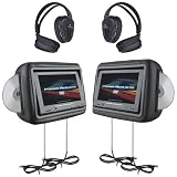 POWER ACOUSTIK HDVD-9BK 8.8 PRELOADED UNIVERSAL HEADREST MONITORS WITH TWIN DVD COMBO & HEADPHONES (BLACK)-POWHDVD9BK