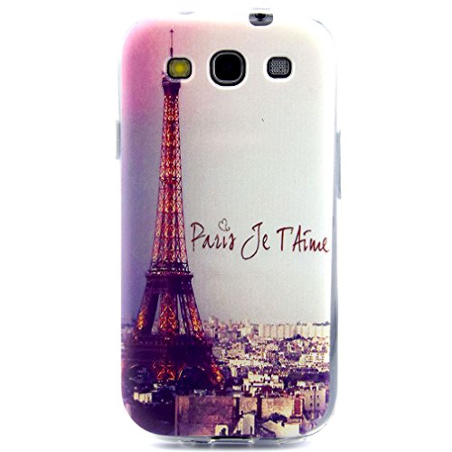 For Galaxy S3 , ivencase Retro Paris Eiffel Tower Pattern Slim Soft TPU Gel Texture Ultra Thin [Flexible] Bumper Protective Rear Skin Case Cover Perfect Fit for Samsung Galaxy S3 III i9300 + One 