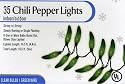 Chili Pepper String Lights - Christmas Holiday - Set of 35 - Green