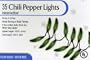 Chili Pepper String Lights - Christmas Holiday - Set of 35 - Green