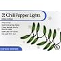 Chili Pepper String Lights - Christmas Holiday - Set of 35 - Green