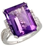 14k White Gold Large Stone Ring, w/ 0.23 Carat Brilliant Cut Diamonds & 13.00 Carats 16x12mm Emerald Cut Amethyst Stone, 5/8 (16mm) wide
