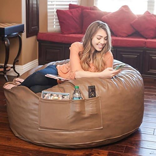 Integrity Bedding Large Leatherette Memory Foam Kickin' It Bean Bag Chair, Bark