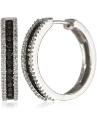 Sterling Silver Black and White Diamond 3-Row Hoop Earrings (1/2 cttw, I-J Color, I2-I3 Clarity)