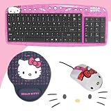 Hello Kitty USB Keyboard with Hot Keys #90309K (Pink) + Hello Kitty USB Optical Mouse #81309 + Hello Kitty Mouse Pad w/ Wrist Rest (Black) #74709-BLK DavisMAX Bundle