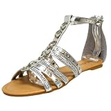 Silver Strap Studded Gladiator Chain Women's Sandals