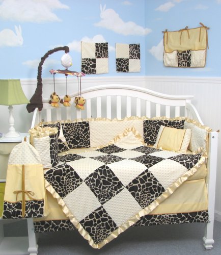 SoHo Yellow Giraffe Minky Dot Chenille Crib Nursery Bedding 10 pcs Set