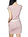 9597 Women Stripes Round Neck Contrast Waist Pockets Mini Dress Red / XS