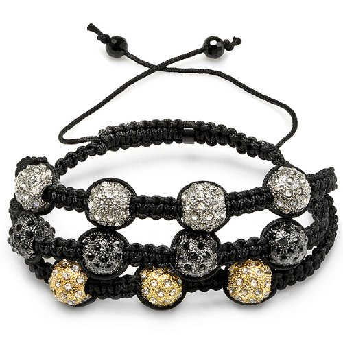 Best Price Shamballa Bracelet Pave Mens Ladies Unisex Hip Hop Style 12 mm Four Black & Three Yellow & Four White Disco Ball Faceted Bead Three Row Adjustable