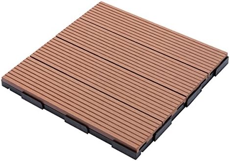 12 x 12 Inch Outdoor Composite Interlocking Decking Tile, 10 Pieces, Redwood