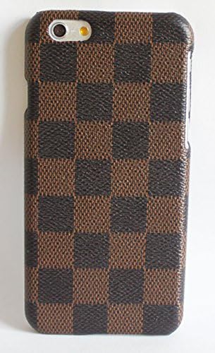 1x Luxury DELUXE Grid Checker Pattern Leather Back Cover Case for New APPLE IPHONE 6 4.7" LV18 WHITE BROWN BLACK GREY (Brown)